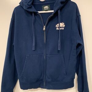 Roots men’s Dark Blue Zip-Up Hoodie, size Small